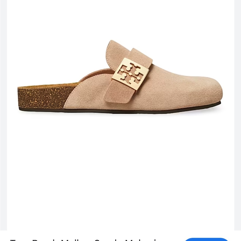 Tory Burch Blush Suede Logo Buckle Mule